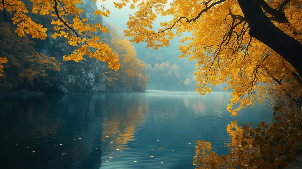 beautiful autumn nature with trees of yellow leaves free image