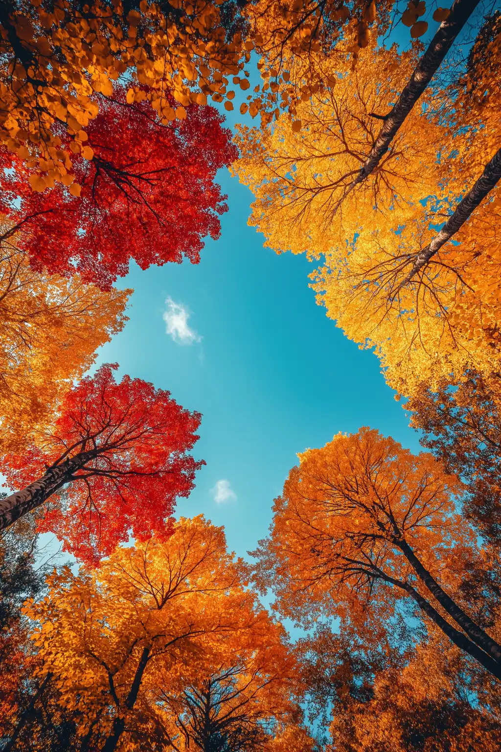 beautiful fall trees with bright blue sky free image