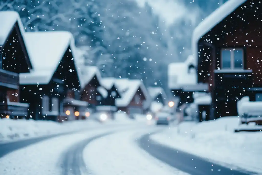 first snow in a beautiful mountain village free image