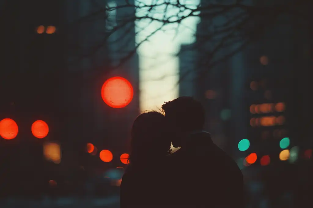 loving couple in the evening streets of autumn new york free image