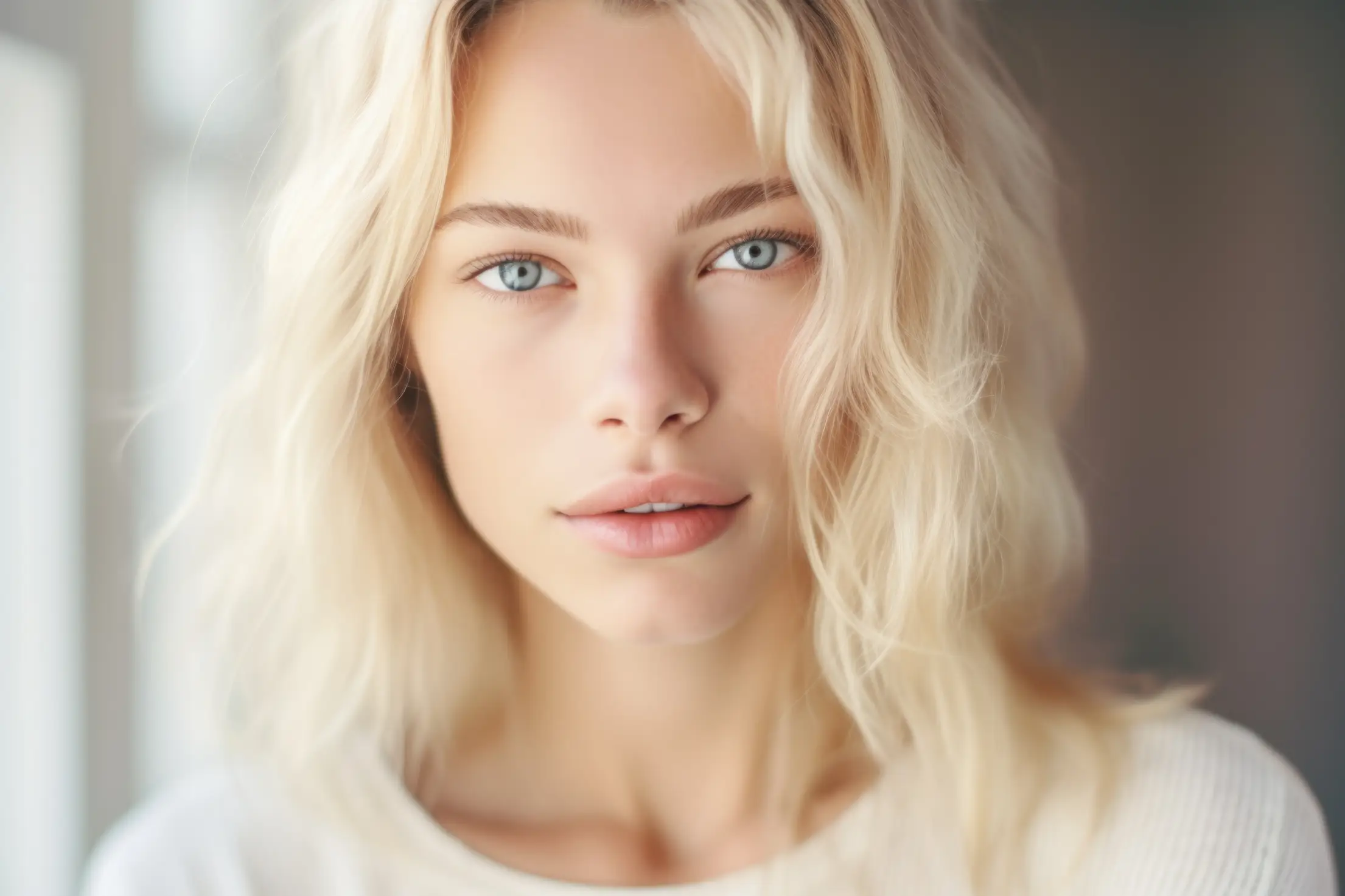 soft bright portrait of young blonde woman free photo