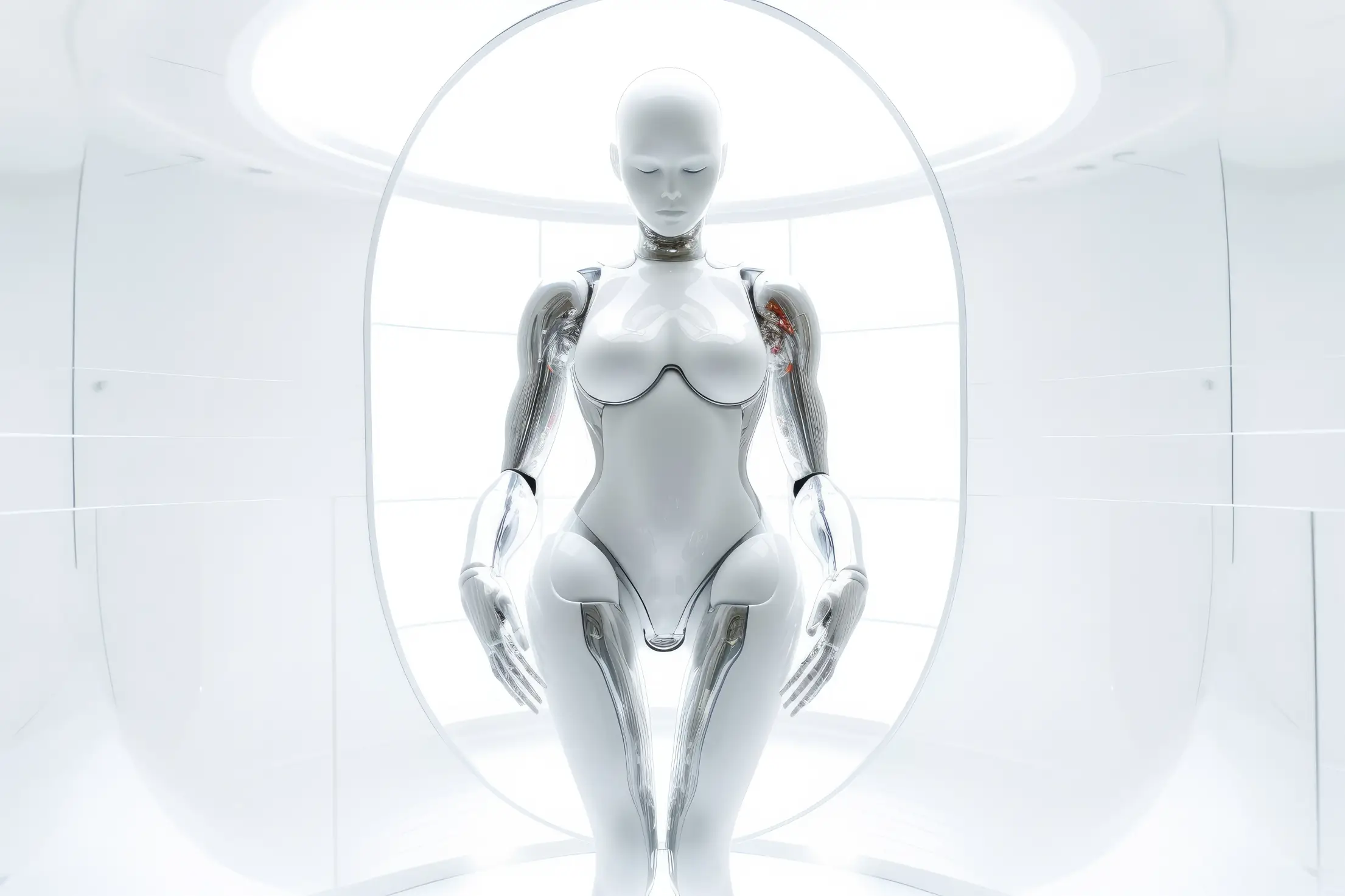 white humanoid robotic woman in laboratory free photo