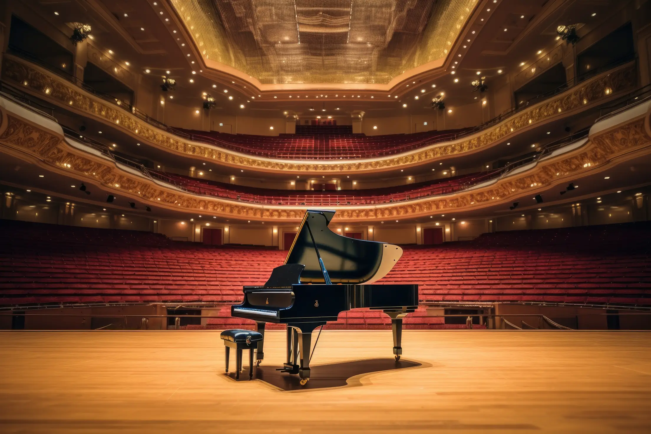 black piano in the theatre hall free photo