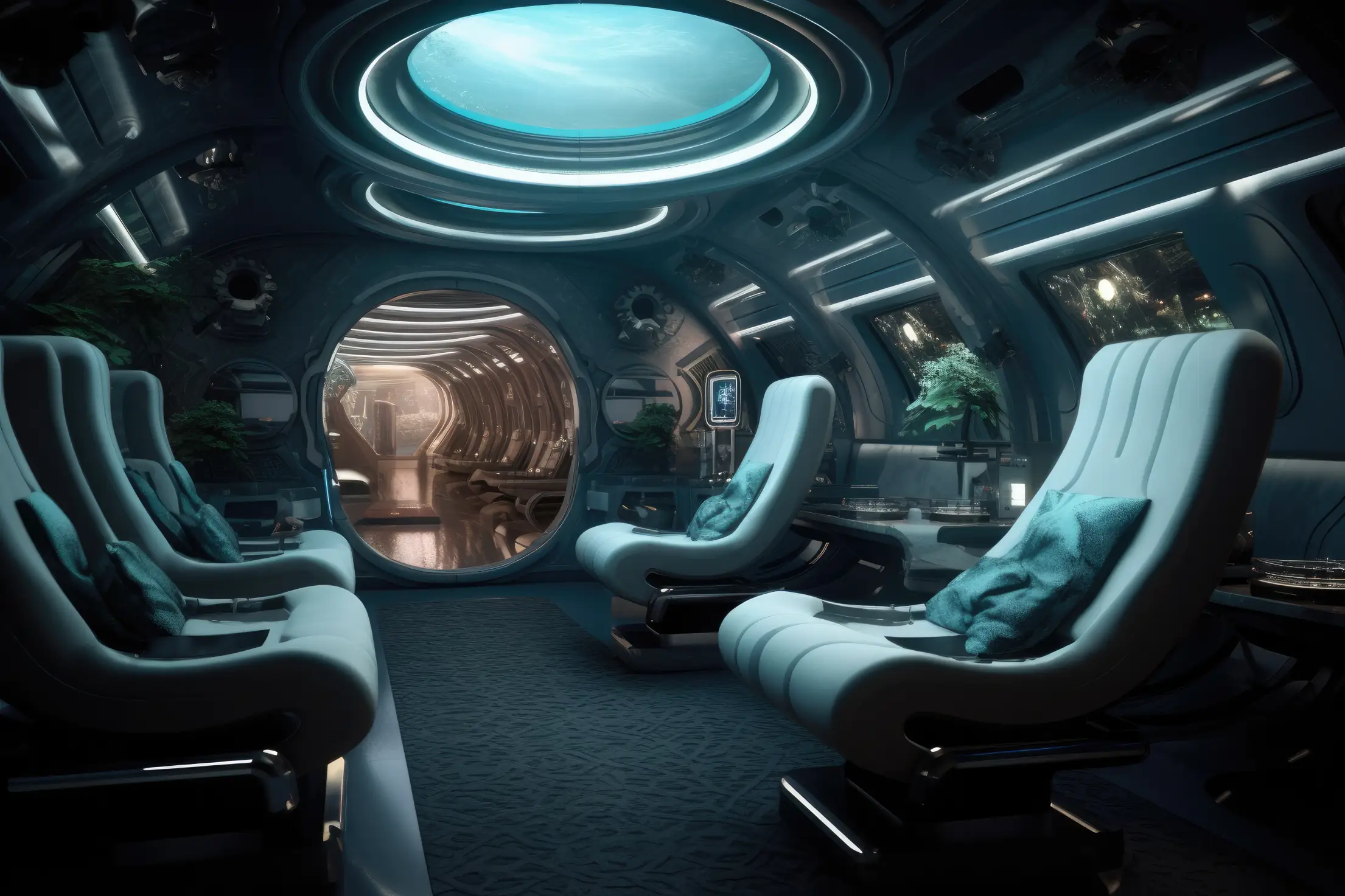 luxurious futuristic submarine interior free photo