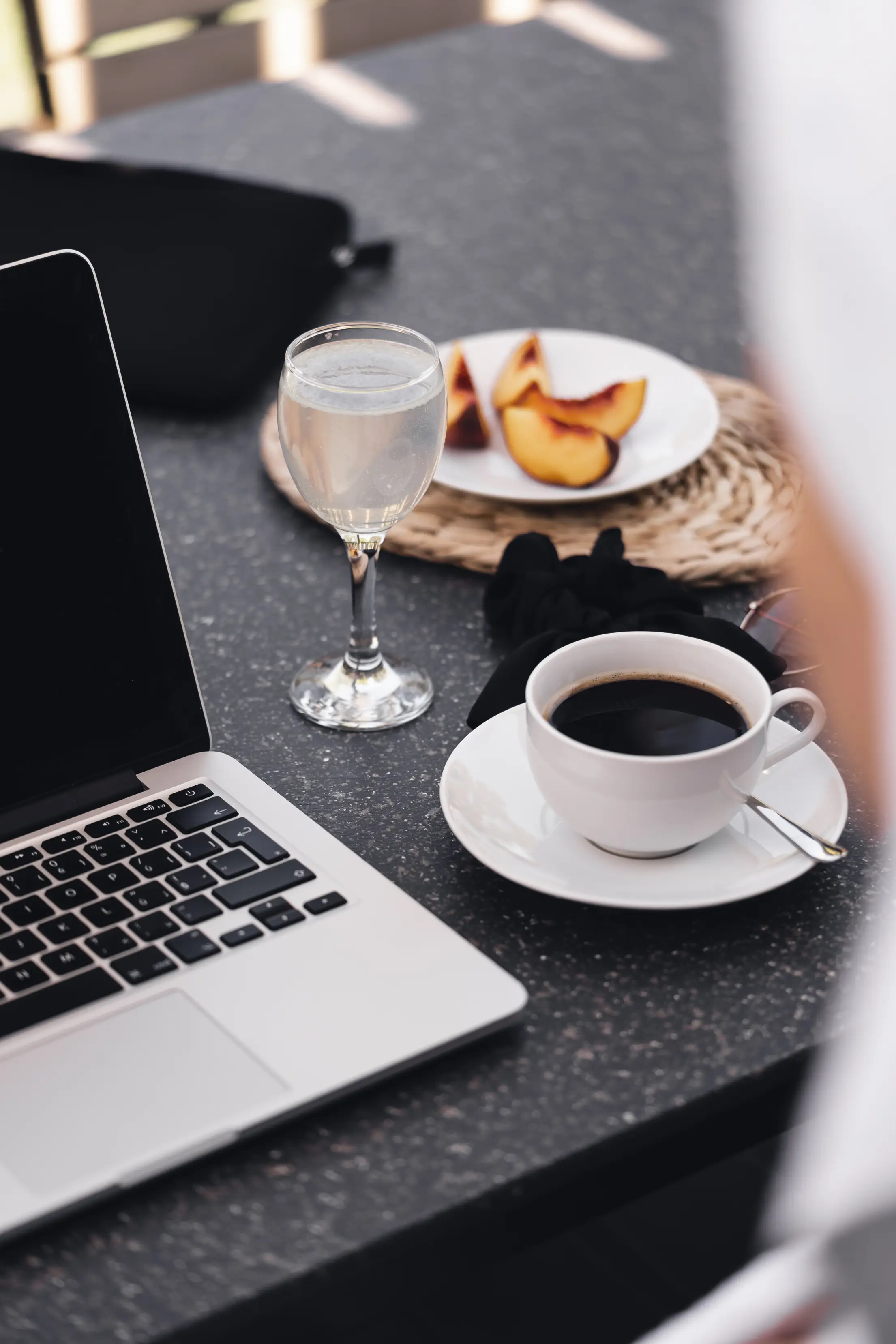 morning cup of coffee and fresh lemon water free photo