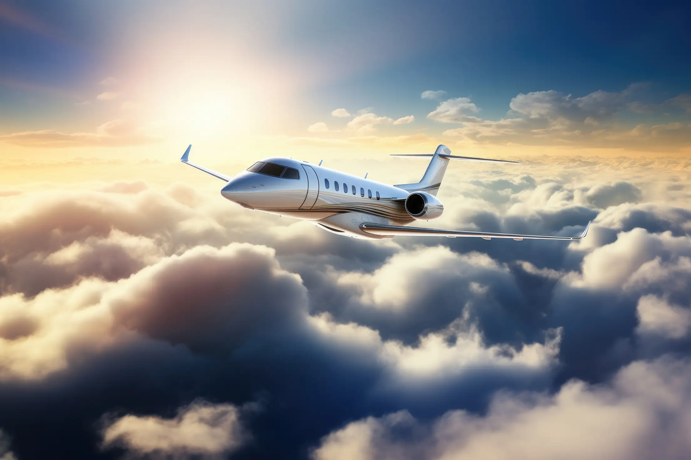 private jet flying over clouds free photo