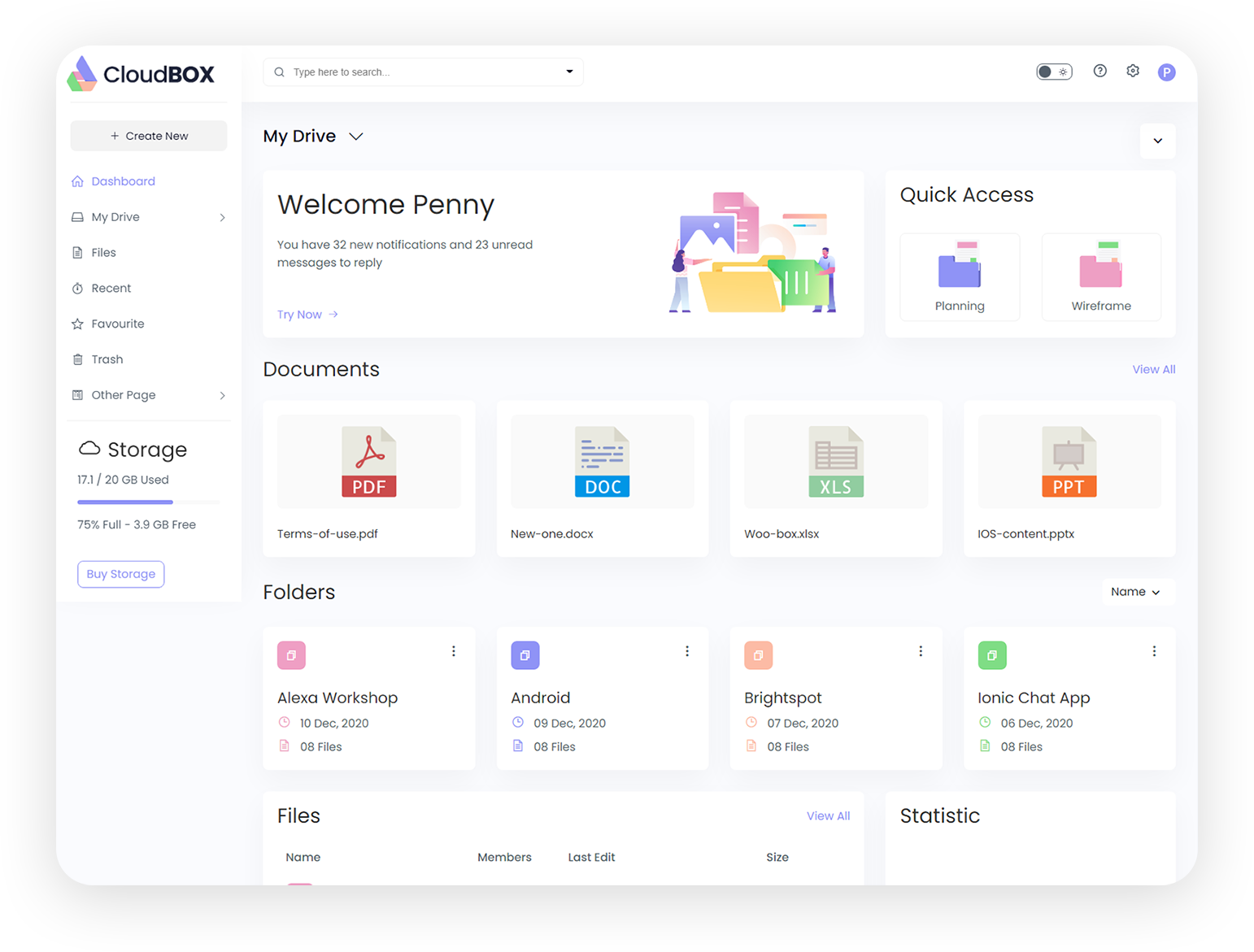 CloudBox File Storage Admin Dashboard Template (VueJS, HTML)