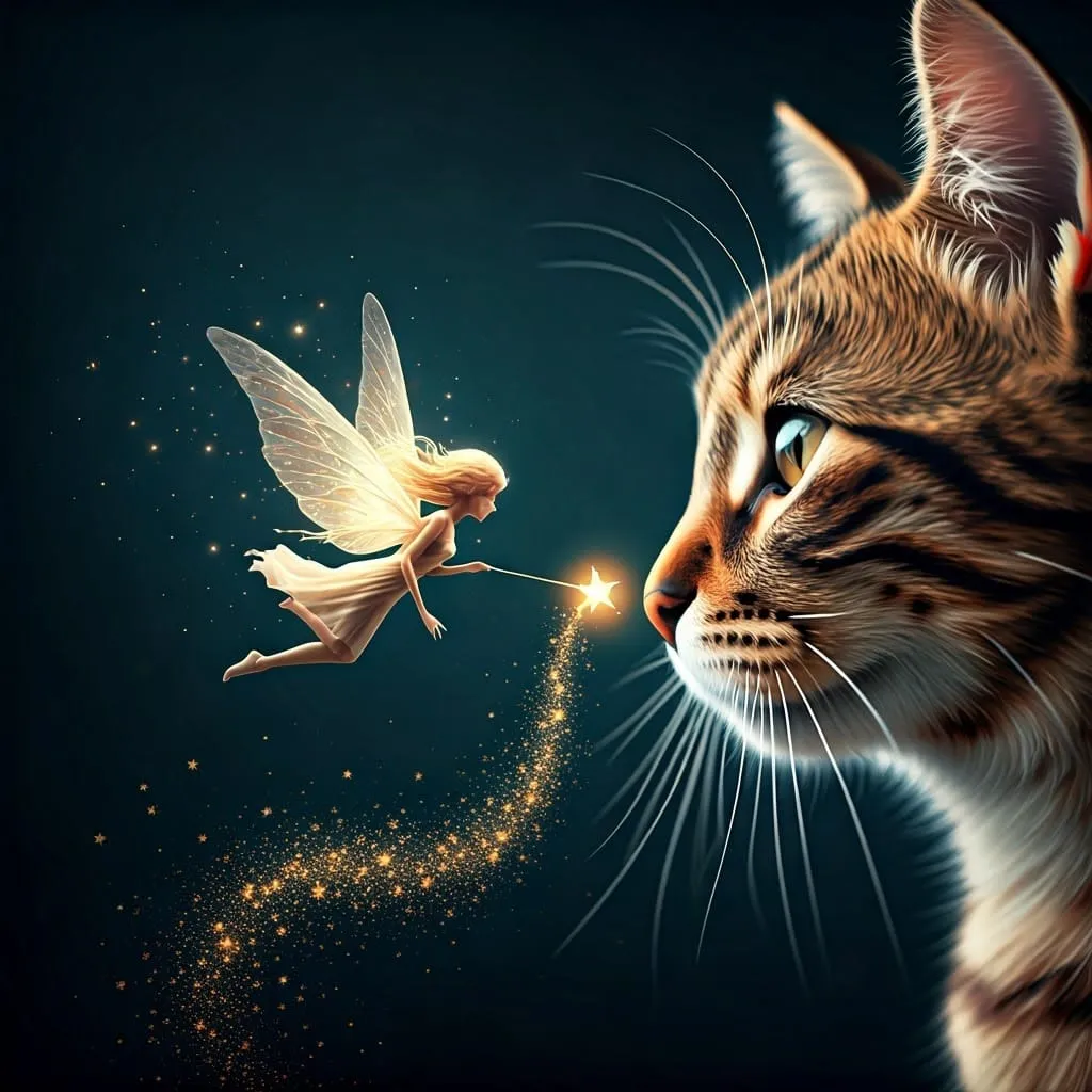 luminescent tiny fairy with cat