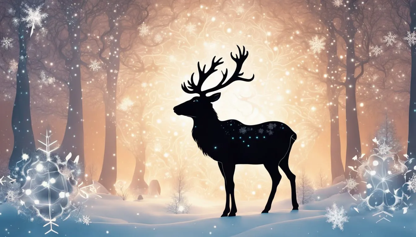 majestic celestial reindeer in whimsical winter wonderland a mystical winter scene featuring a celes