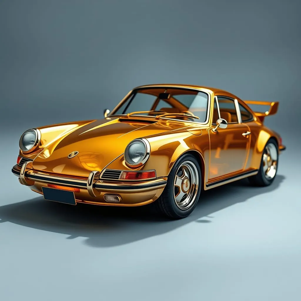 majestic steampunkl themed porsche 911 shadow shapes made of glass gold pearls