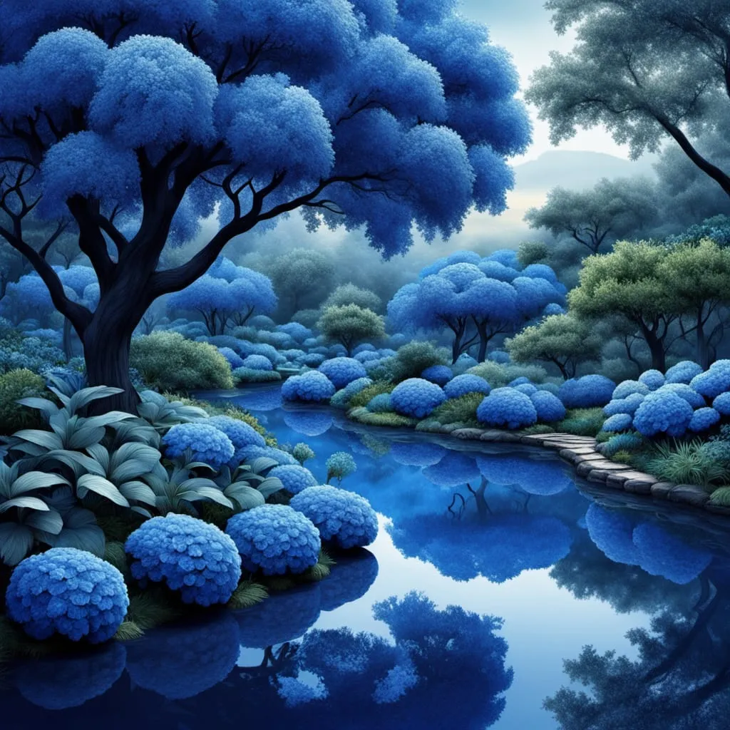 monochromatic art only use the color blue and blue hues a beautiful blue garden blue garden of eden 