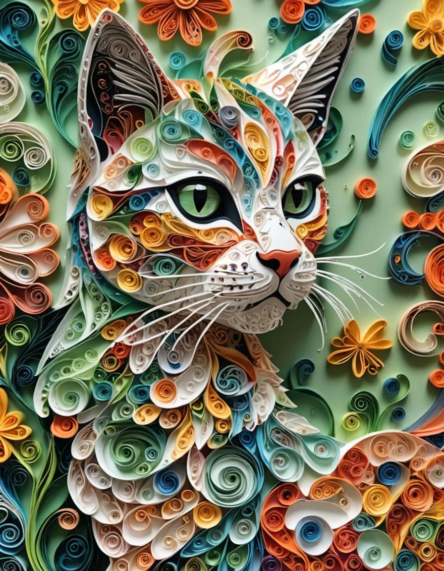 paper cut art a cute cat