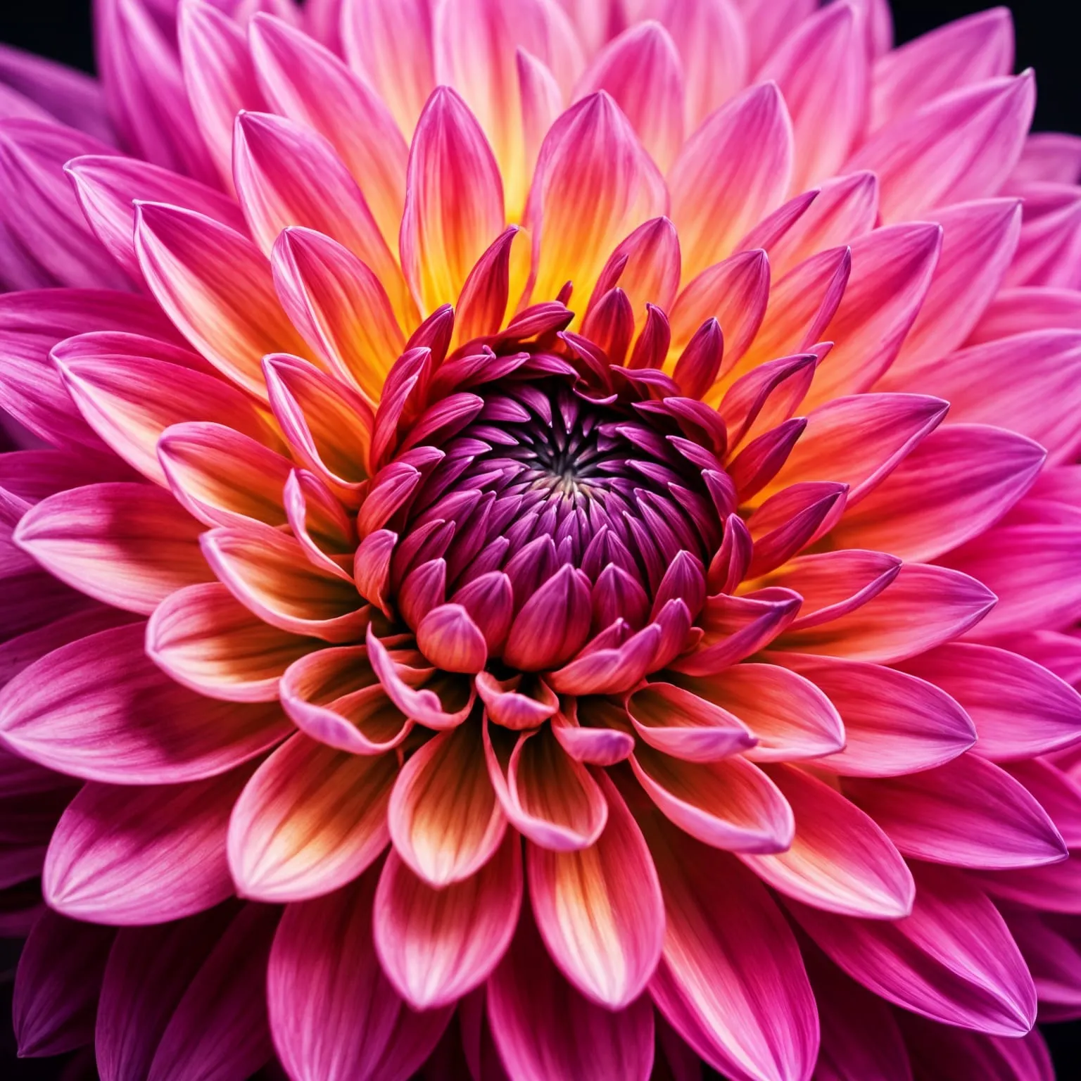 the fractal nature of a beautiful vibrant pink dahlia