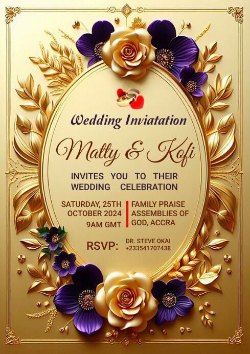 Floral golden Wedding letter for Invitation