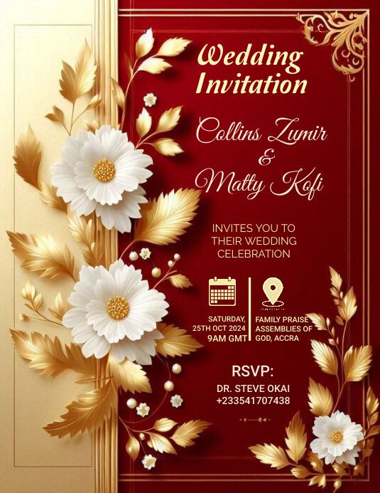 Wedding Invitation Letter flower with gold side