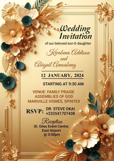 Wedding Invitation Letter golden flowers