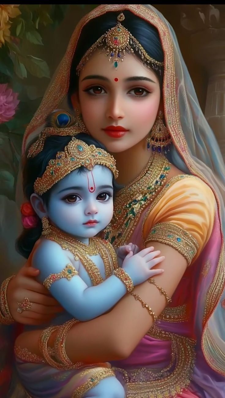 Little krishna with his mother