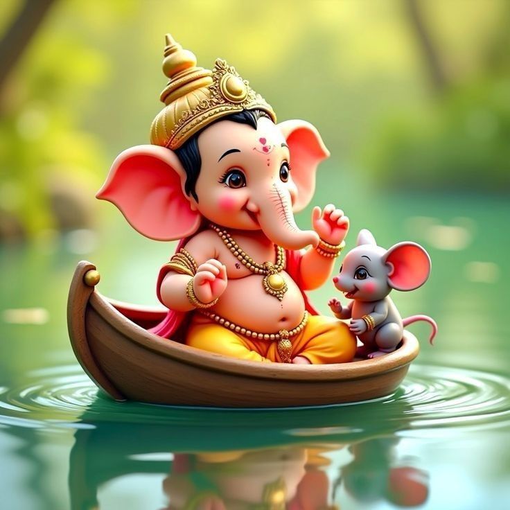 Rat is the vehicle of lord Ganapathy on a boat