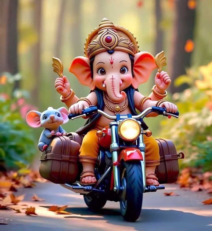 Rat is the vehicle of lord Ganapathy Riding Bike