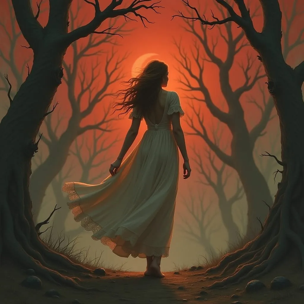 and now she whispers walk through twisted trees to crimson skies where shadows fly highly hopeful fo