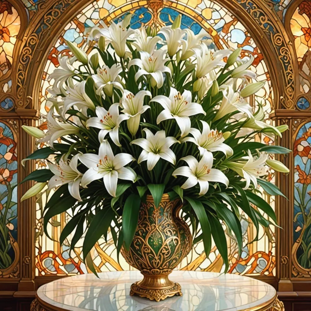 art nouveau white lilies