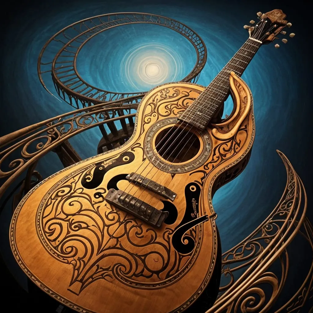 a spiral staircase of a guitar to the heart