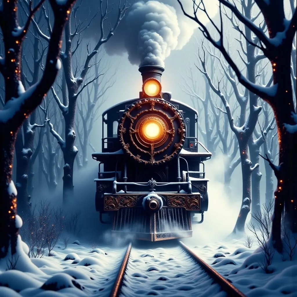 a train that is riding in the winter