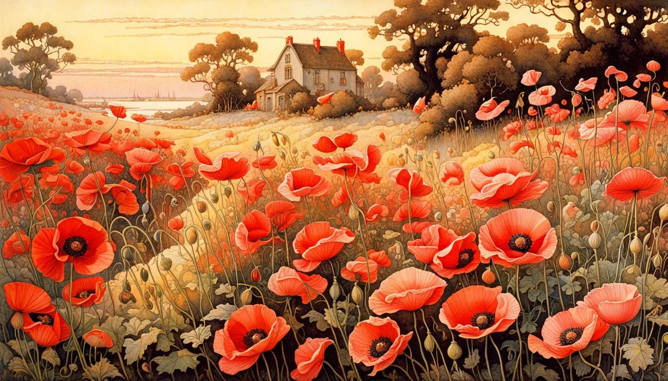 beautiful poppies in the pink evening light by charles maurice detmold steve hanks and anton pieckm