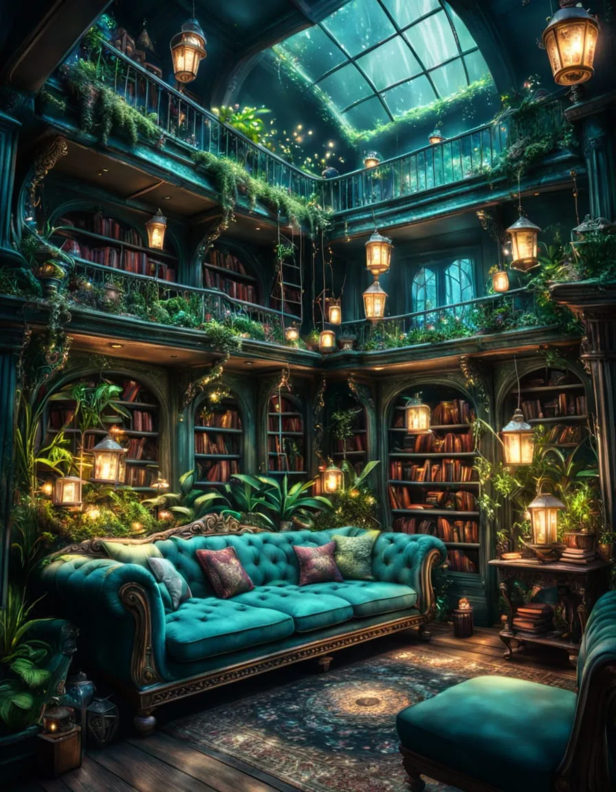 cozy underwater fairy library