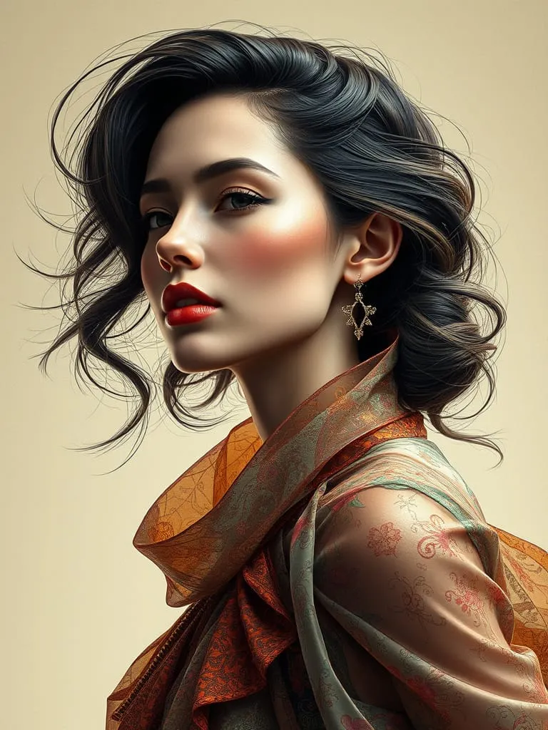 create a stunning surreal artwork featuring a photorealistic sophisticated woman the image should ex