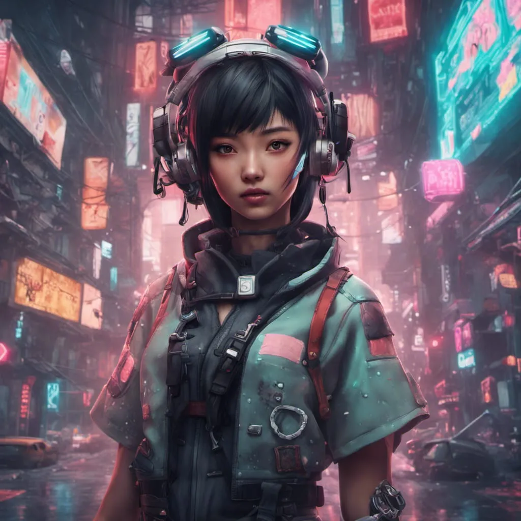 kawaii cyberpunk asian girl medic