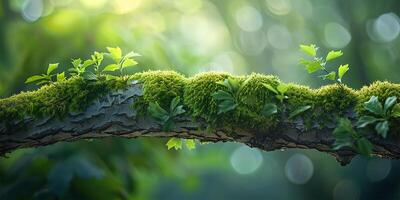 ai generated woodland embrace verdant moss on tree limb photo (1)