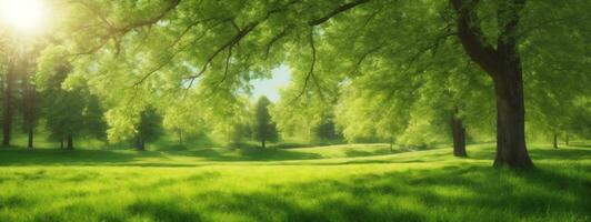 spring nature beautiful landscape green grass and trees ai generated photo