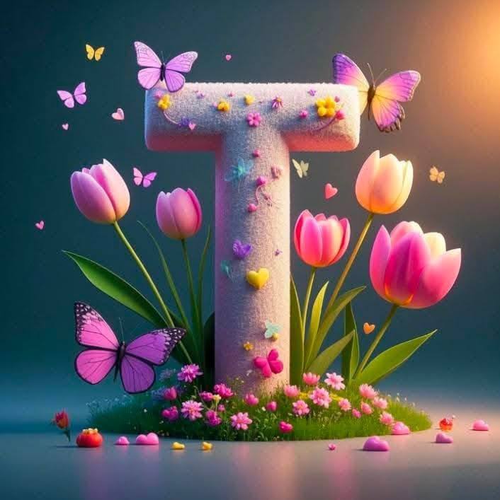 3D Floral Alphabet T