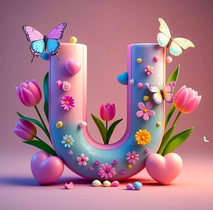 3D Floral Alphabet U