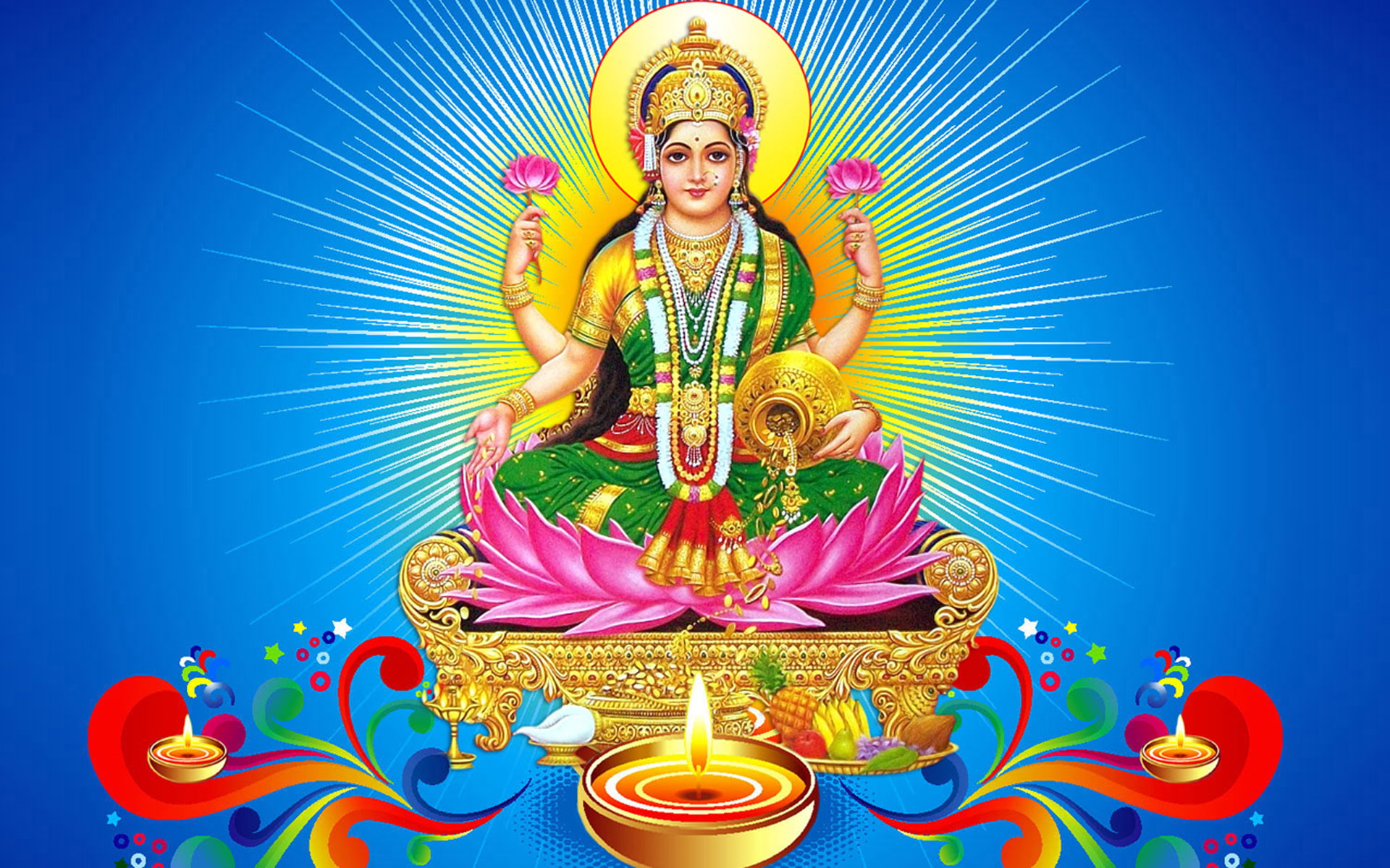 laxmi mataji dhanteras hindo lord blue background hd wallpaper for desktop 1920×1200 wallpaper