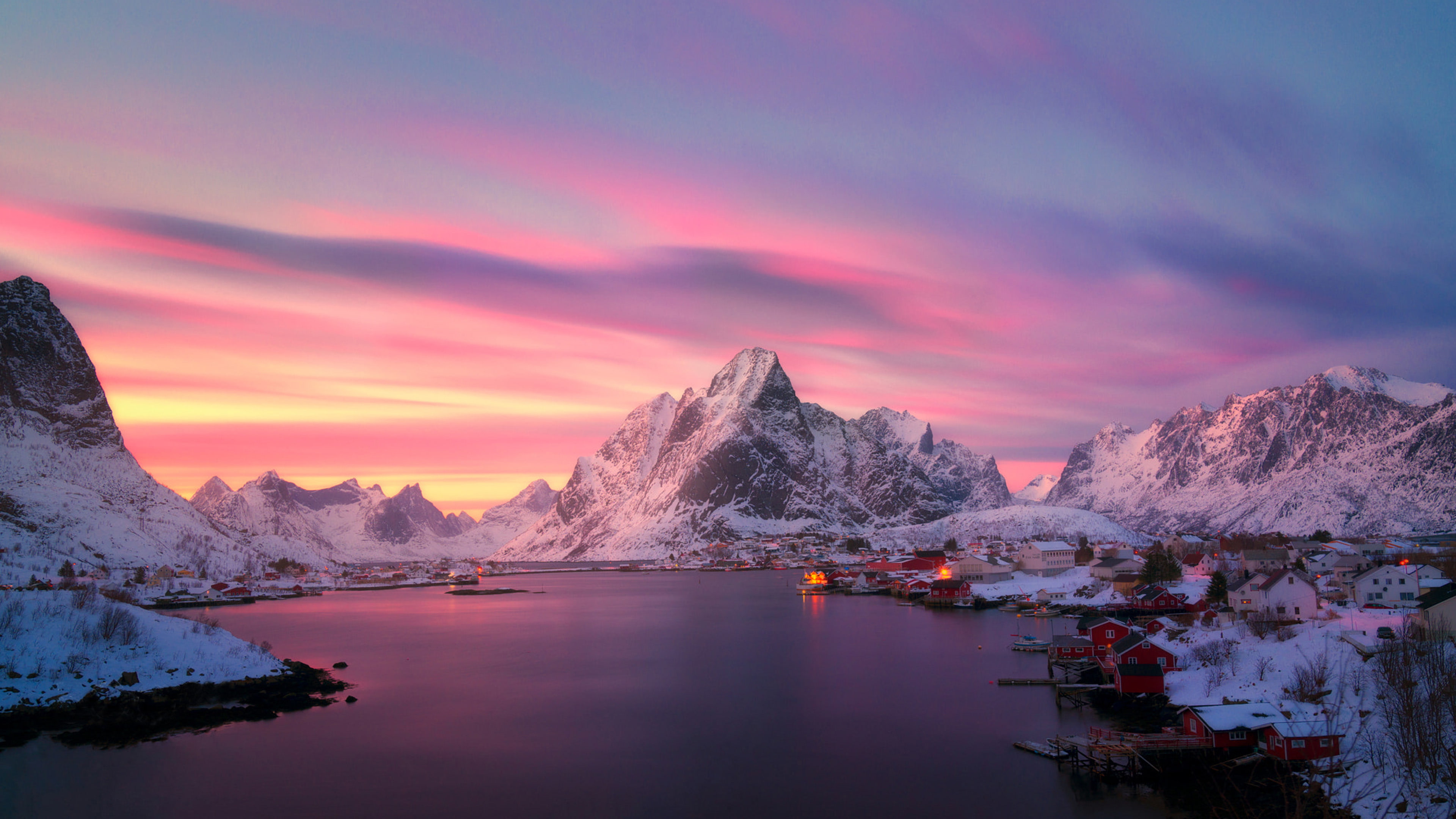 lofoten norway the fishing village of reine at dusk hd wallpapers for tablets mobile phones laptops and desktop 3840×2160 wallpaper