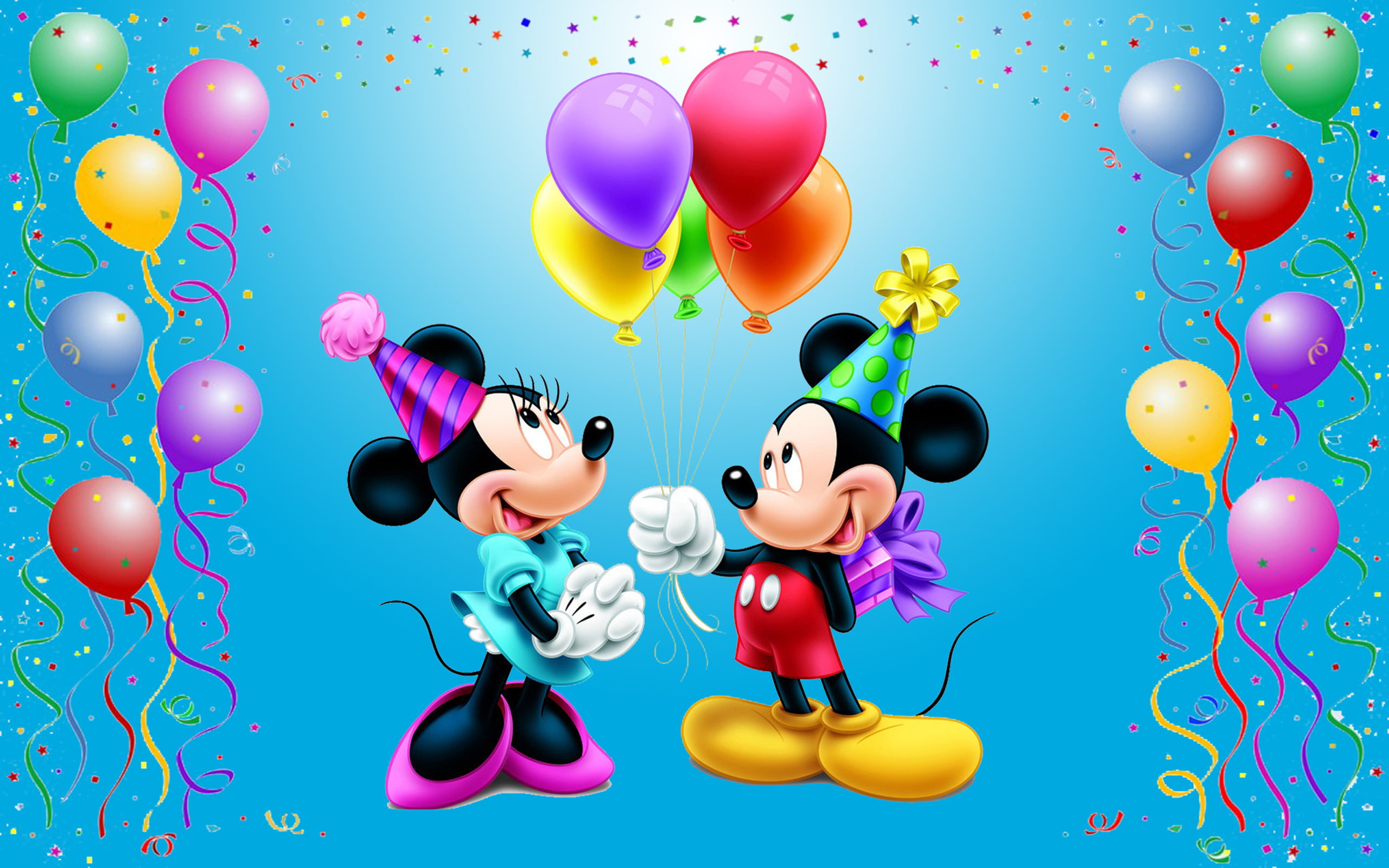 mickey mouse happy birthday minnie celebration balloons gifts for mini disney picture wallpaper for desktop 2560×1600 wallpaper