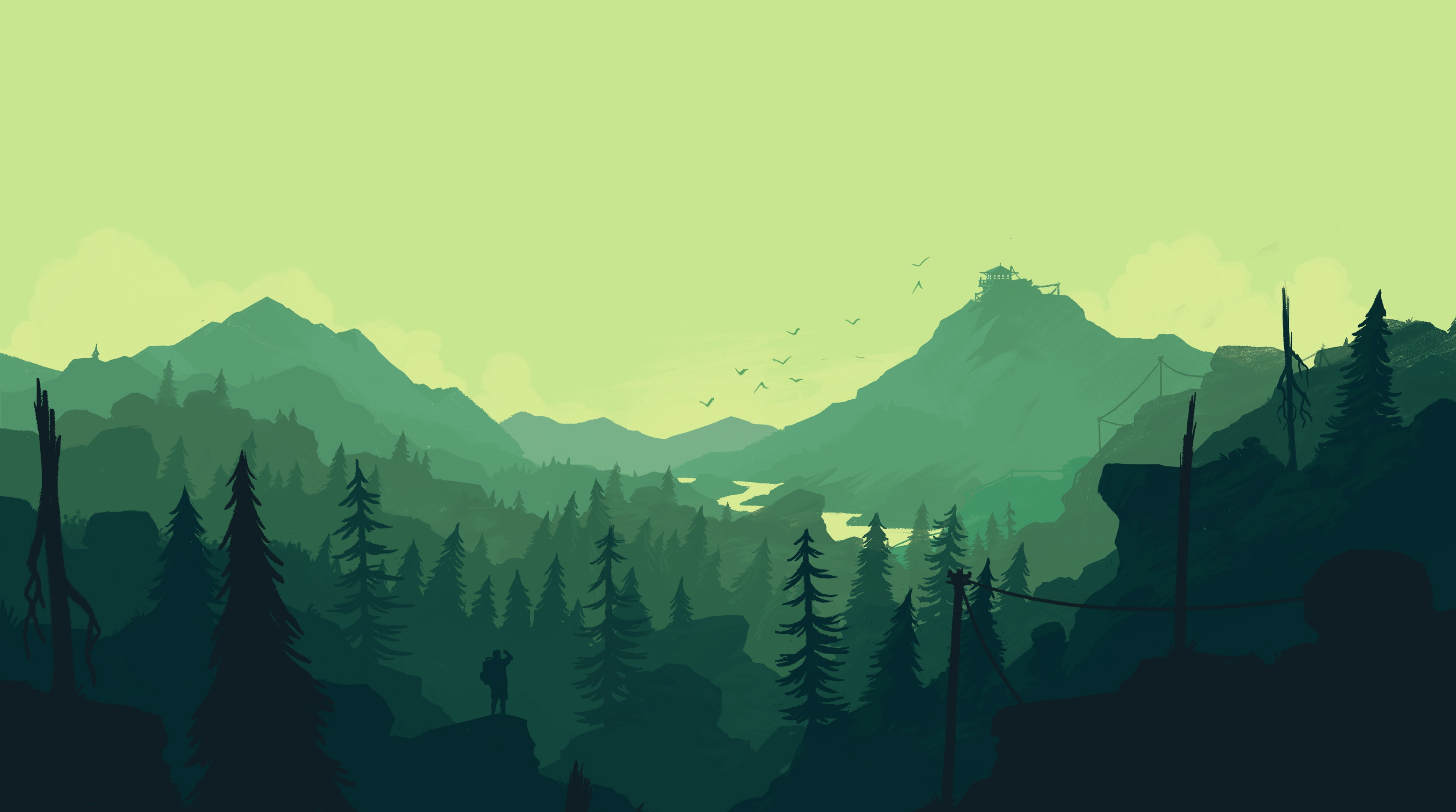 mountains firewatch green forest wallpaper