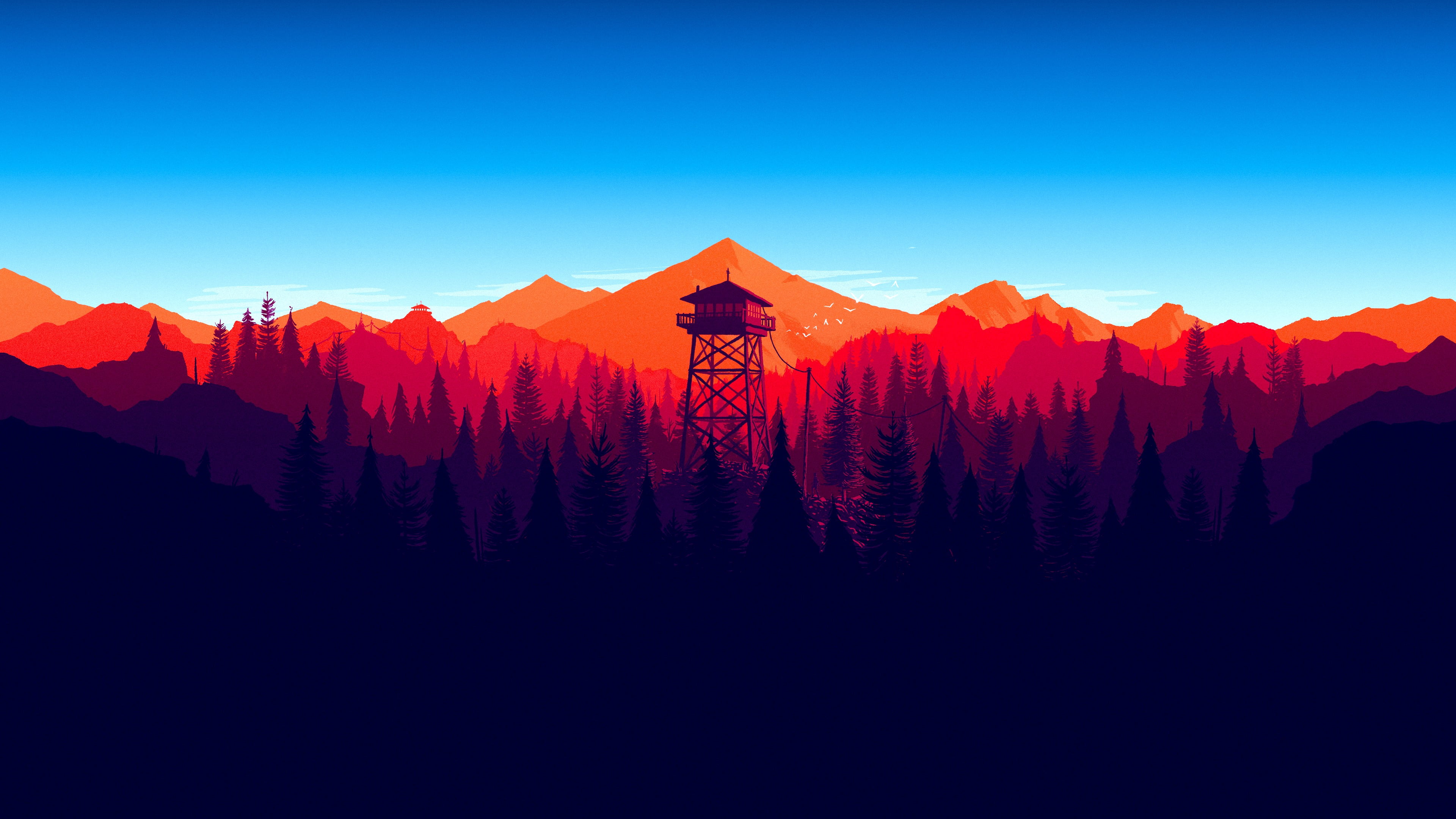 mountains minimalism forest firewatch wallpaper