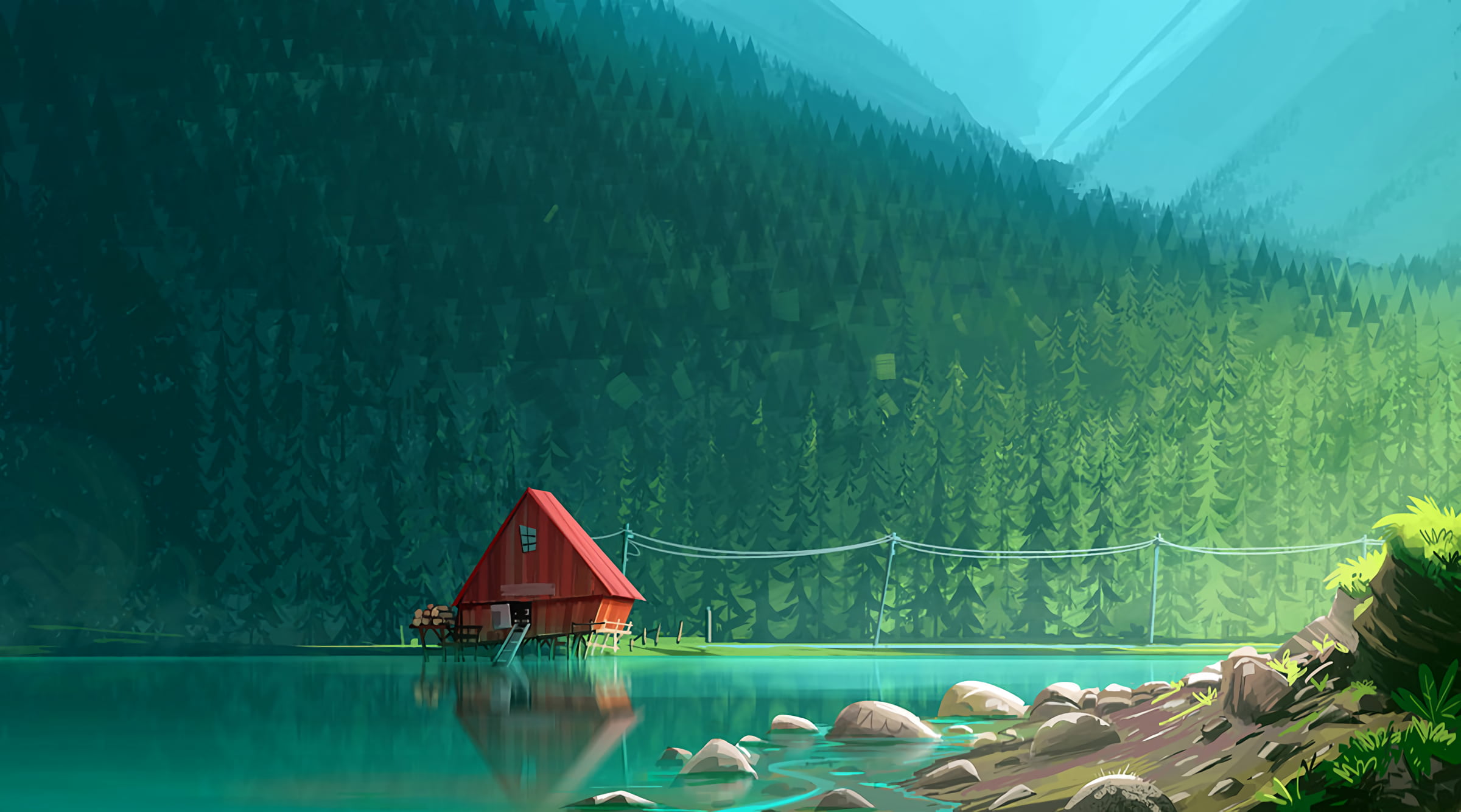 sawmill landscape minimalism forest wallpaper
