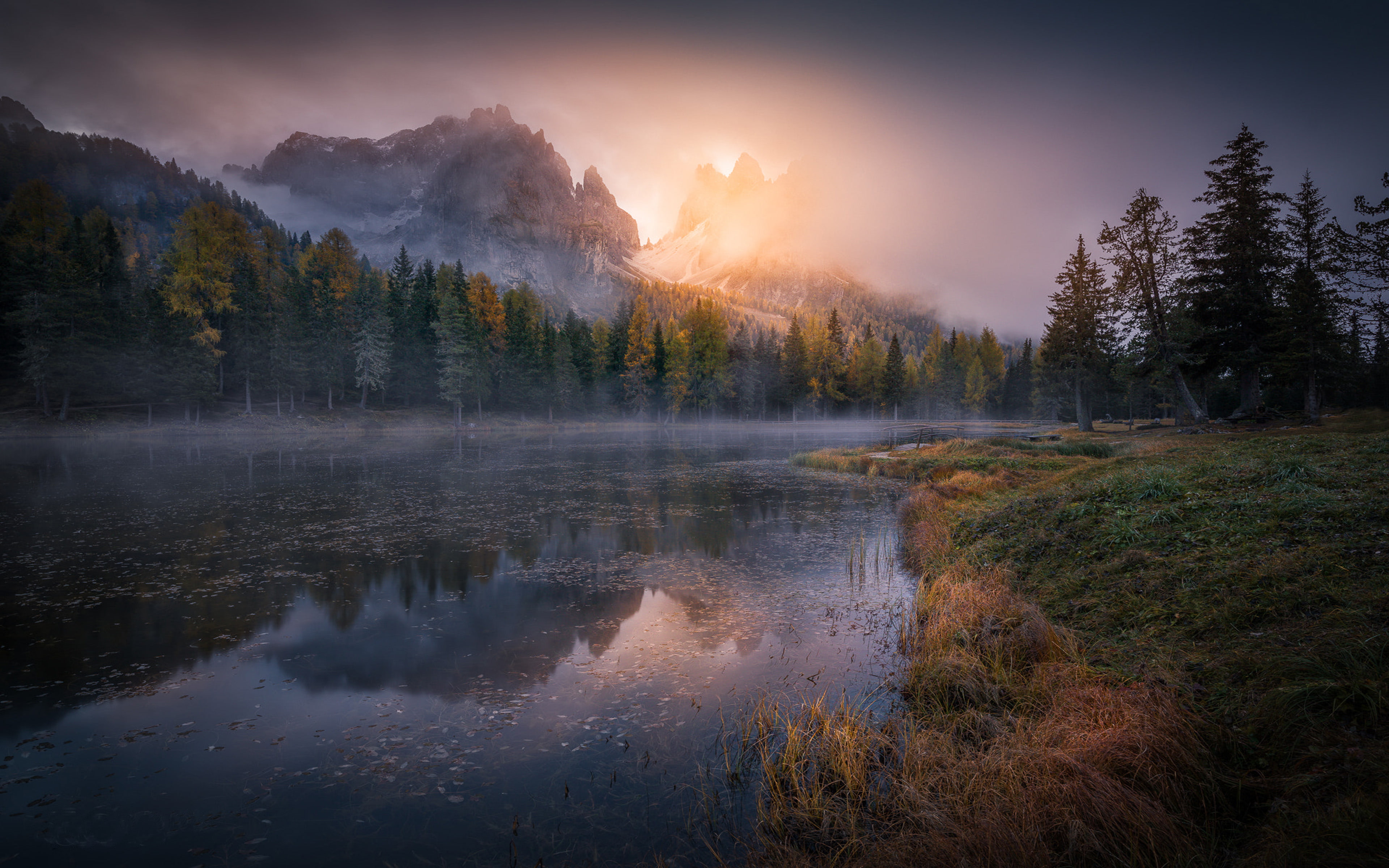 sunrise lago antorno dolomites italy autumn landscapes photography wallpaper for desktop 3840×2400 wallpaper