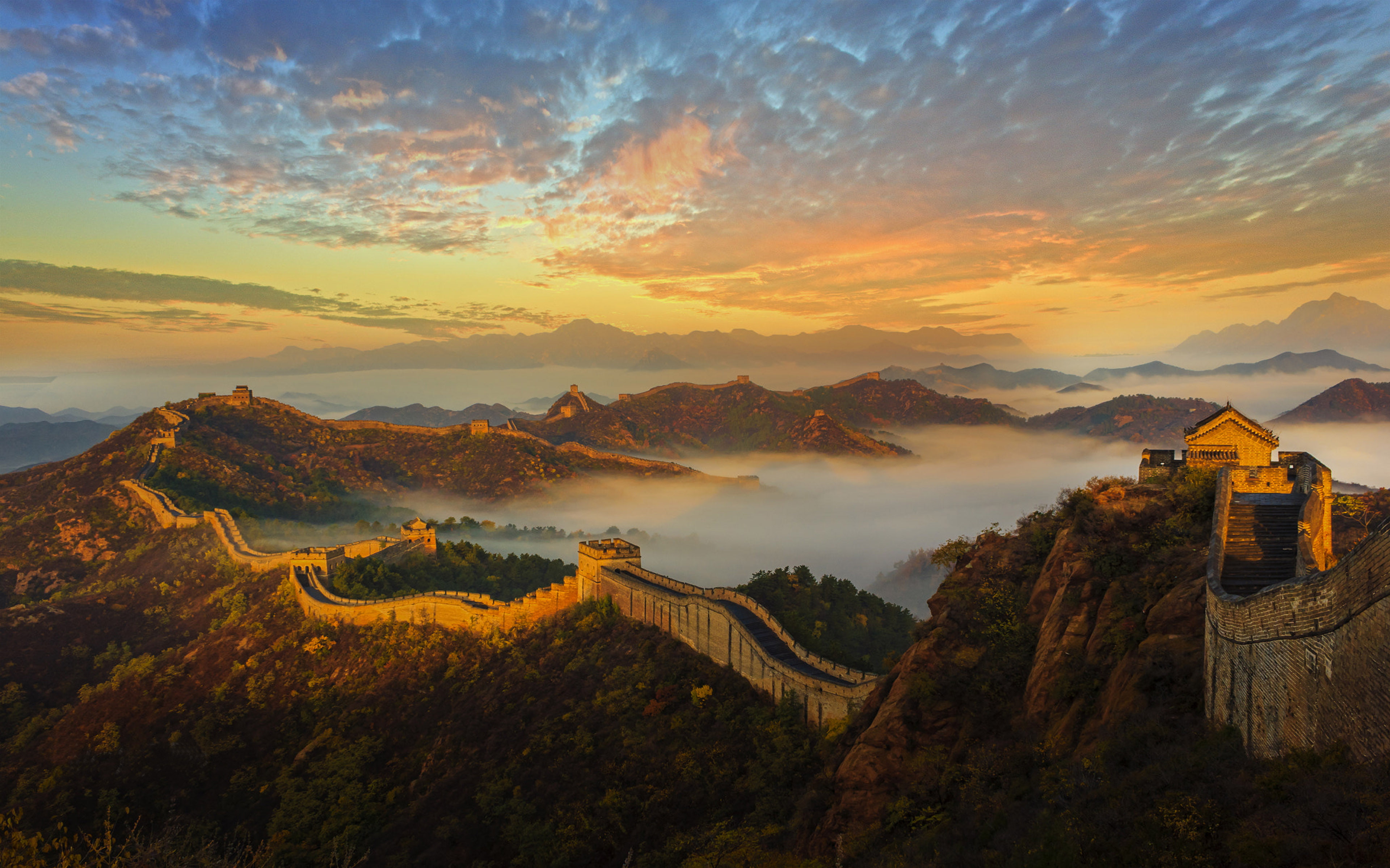 the golden mountain great wall in jinshanling china landscape sunrise ultra hd wallpapers for desktop mobile phones and laptop 3840×2400 wallpaper