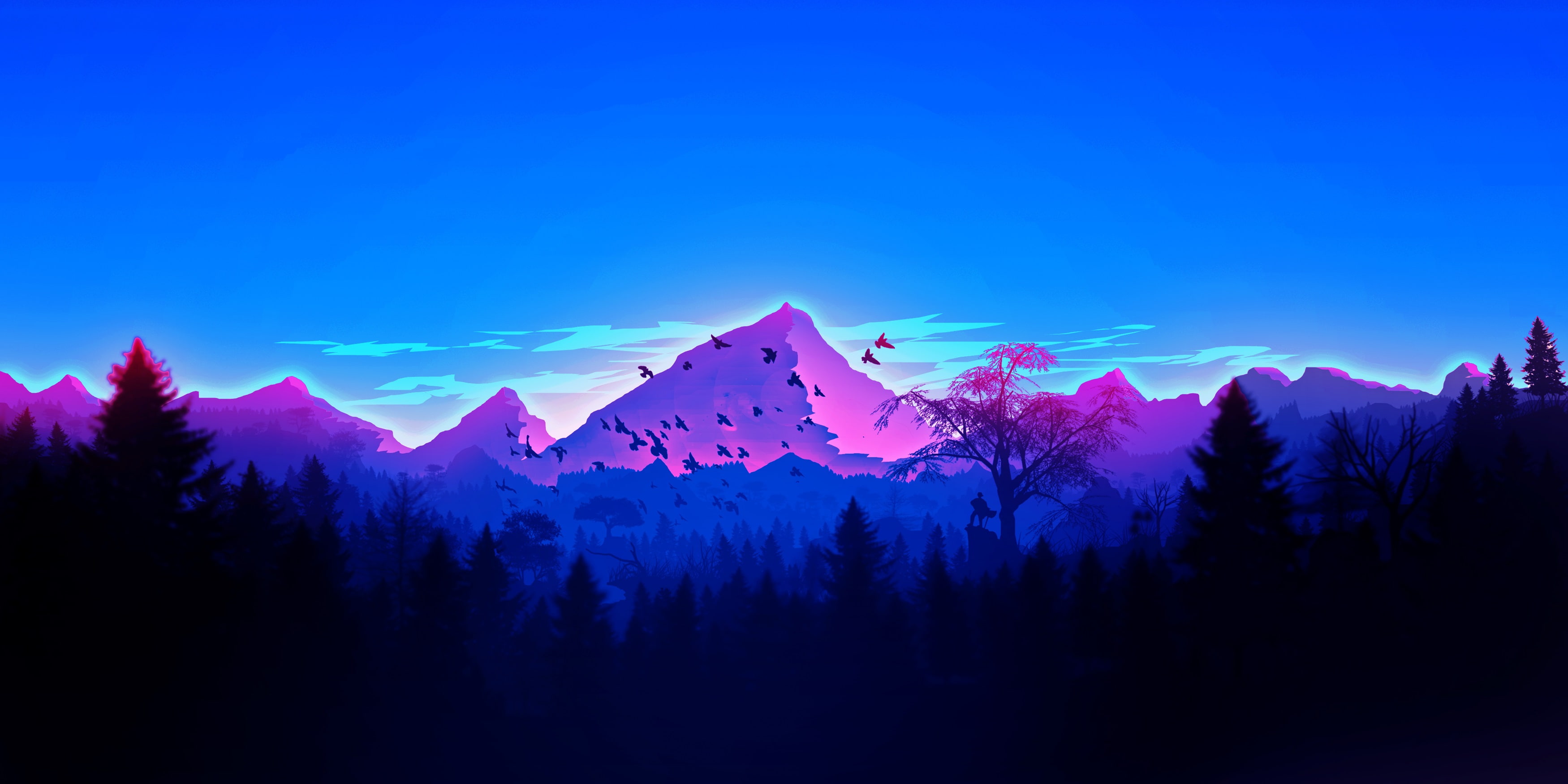 artwork landscape mountains forest wallpaper