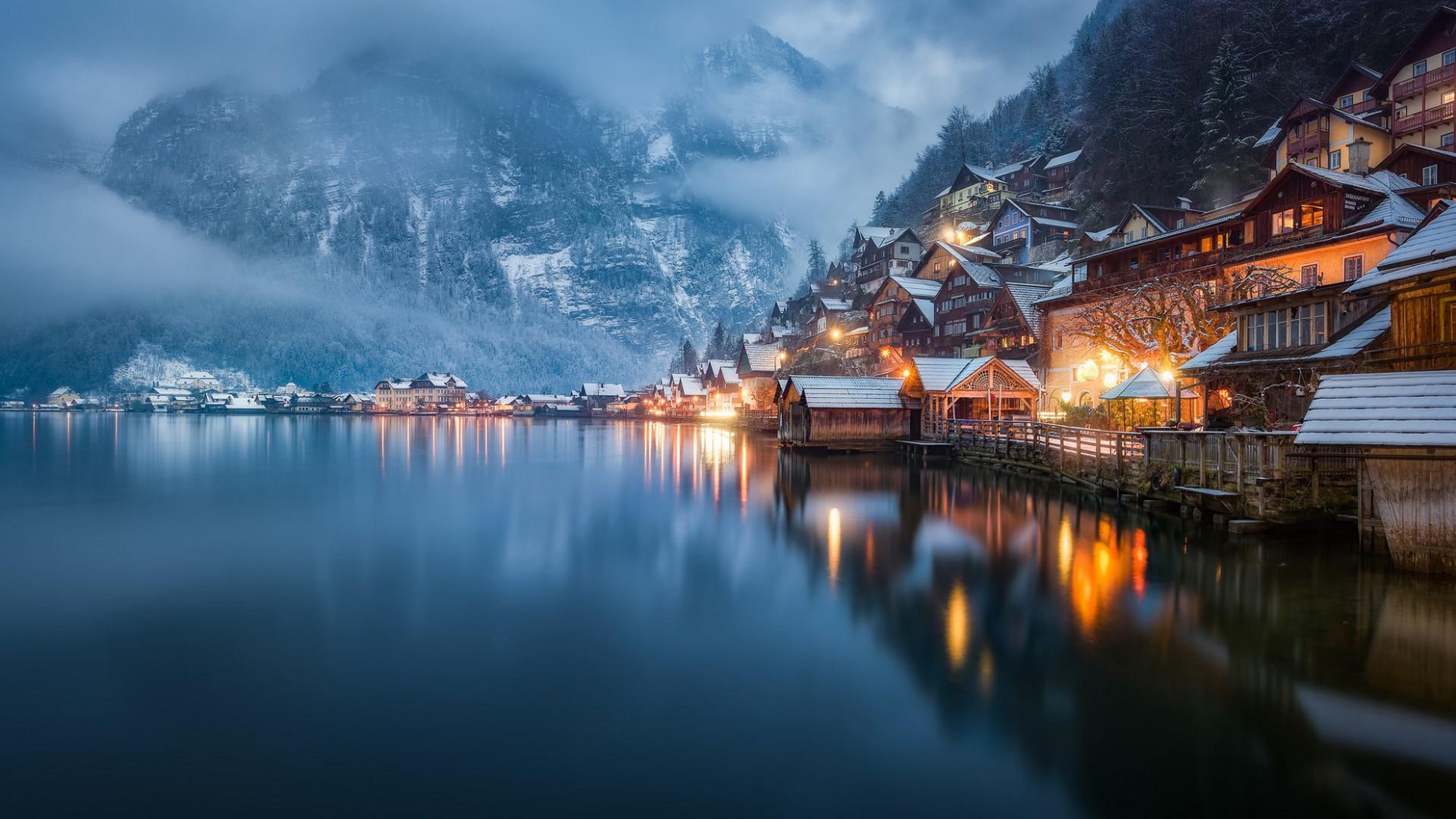 bad goisern hallstatter see lake in salzkammergut austria night landscape desktop hd wallpaper for pc tablet and mobile 3840×2160 wallpaper