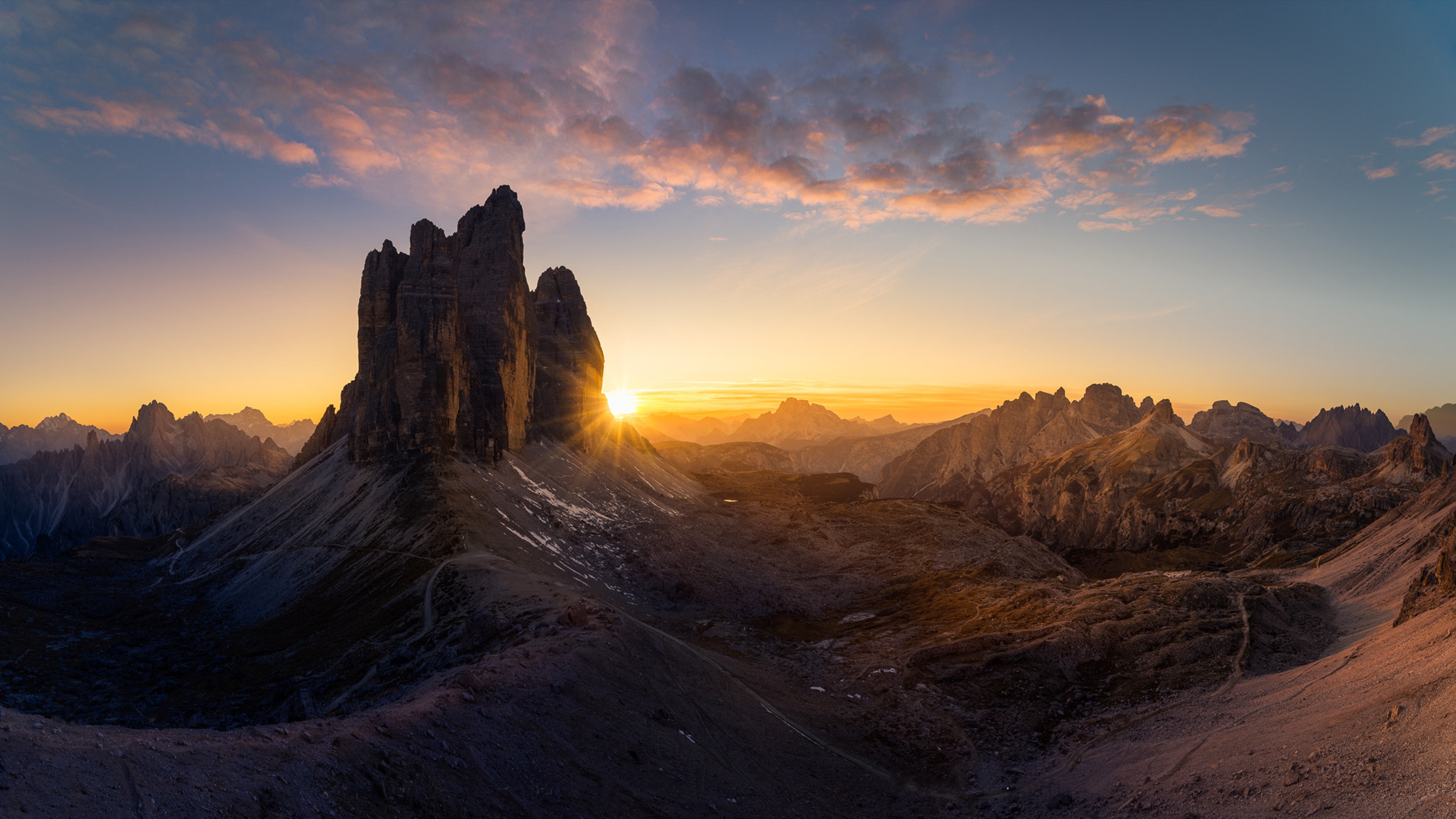 dolomites italy poster majestic three peaks tre cime di lavaredo sunrise ultra hd wallpapers for desktop mobile phones and laptop 3840×2160 wallpaper 5856cdb8e0a02c28d01c617ea822e4fa