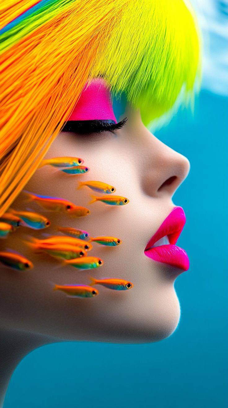 Colorful face and fishes
