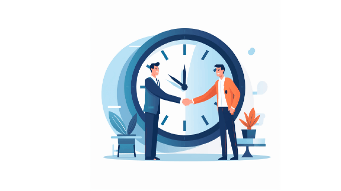 Lifetime Employment Image on Clock Handshake 