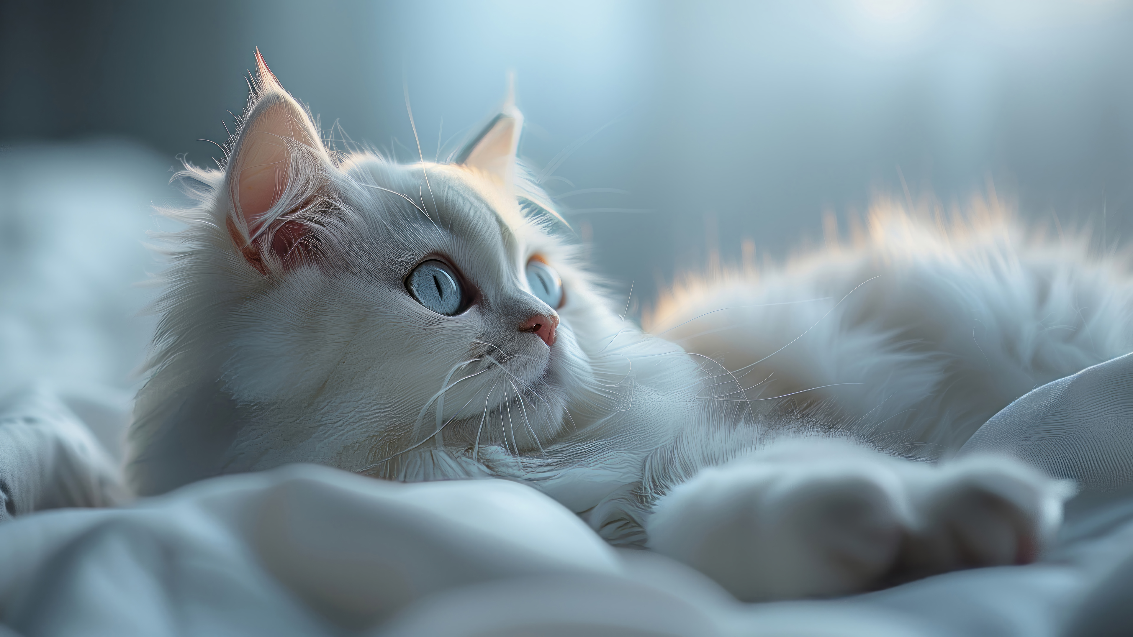 white cat blue eyes animal 4k wallpaper