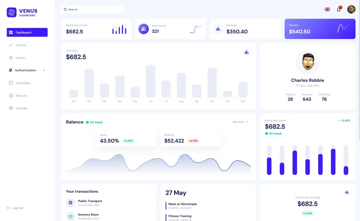 Venus  Free Multi page Material UI Admin Dashboard Template